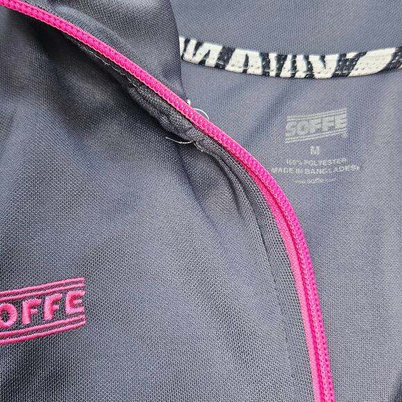 Soffe Size Medium Gray Pink Zip Up Jacket Thumb Holes Collared - Picture 4 of 10